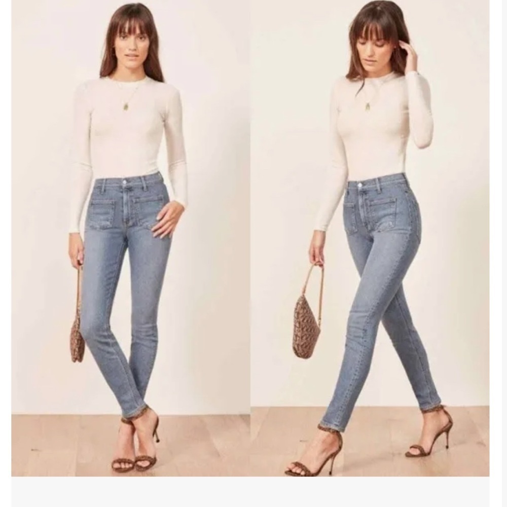 REFORMATION High Skinny Crop Patch Pockets Jeans in Catalina wash Size 28